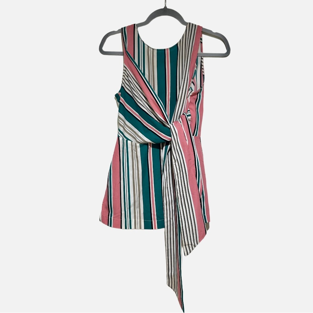 ALL IN FAVOR Nordstrom Sleeveless Wrap Tie Green Pink Striped Blouse $118 S